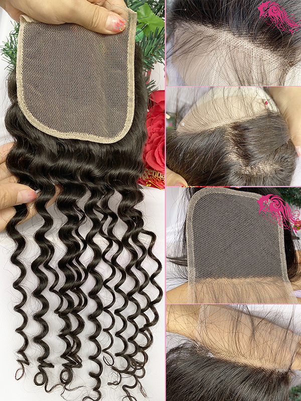 Csqueen Mink hair Exotic Wave 4*4 Transparent Lace Closure 100% virgin Hair - Click Image to Close